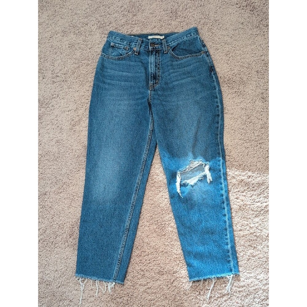 Levi's Medium Blue Straight-Leg Mom Jeans with Knee Distress